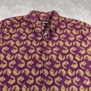 Reyn Spooner Hawaiian Shirt Mens XL Purple Gold AOP Fish Cotton Button Up